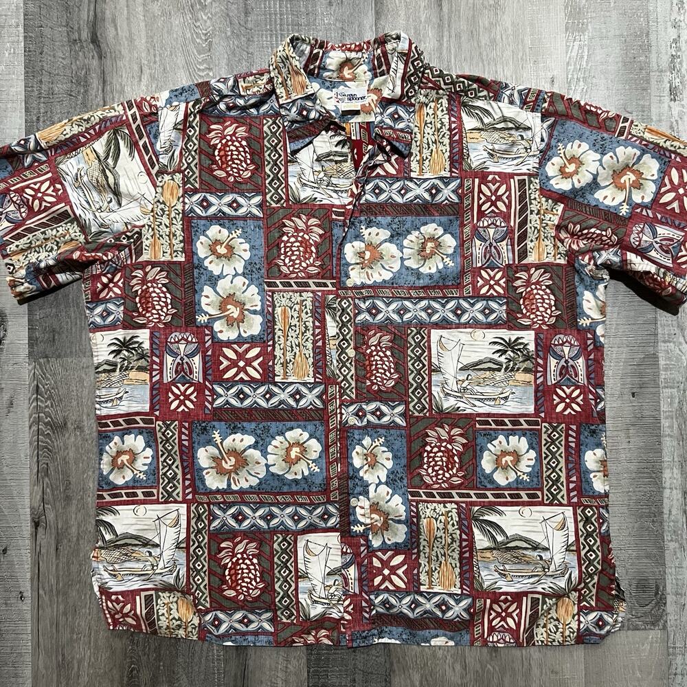 VTG Reyn Spooner Hawaiian Aloha Red Y2K Beach Button Hawaii Surf Sailing Shirt